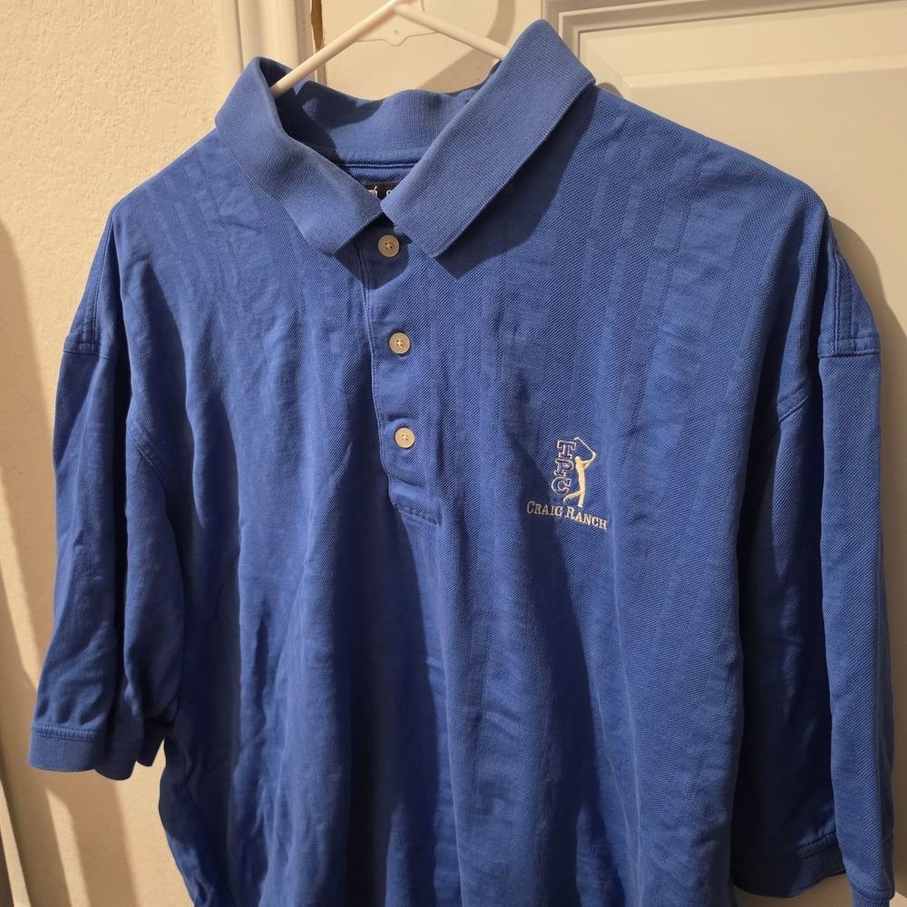 Oxford Golf Mens XL Blue TPC Craig Ranch Mercerized Cotton Jacquard Polo Shirt